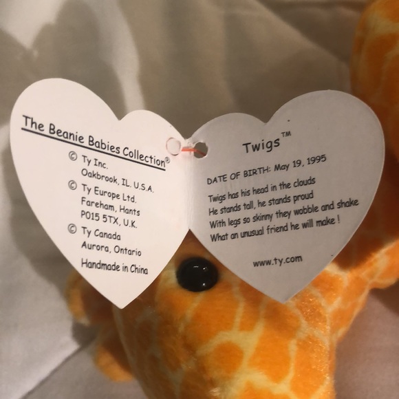“Twigs” TY Beanie Baby, Orange and Brown Giraffe, Vintage Collectible 1995 - Picture 6 of 11